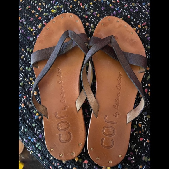calleen Cordero Shoes - COR by Caleen Cordero hand tooled in L.A. leather flip flops